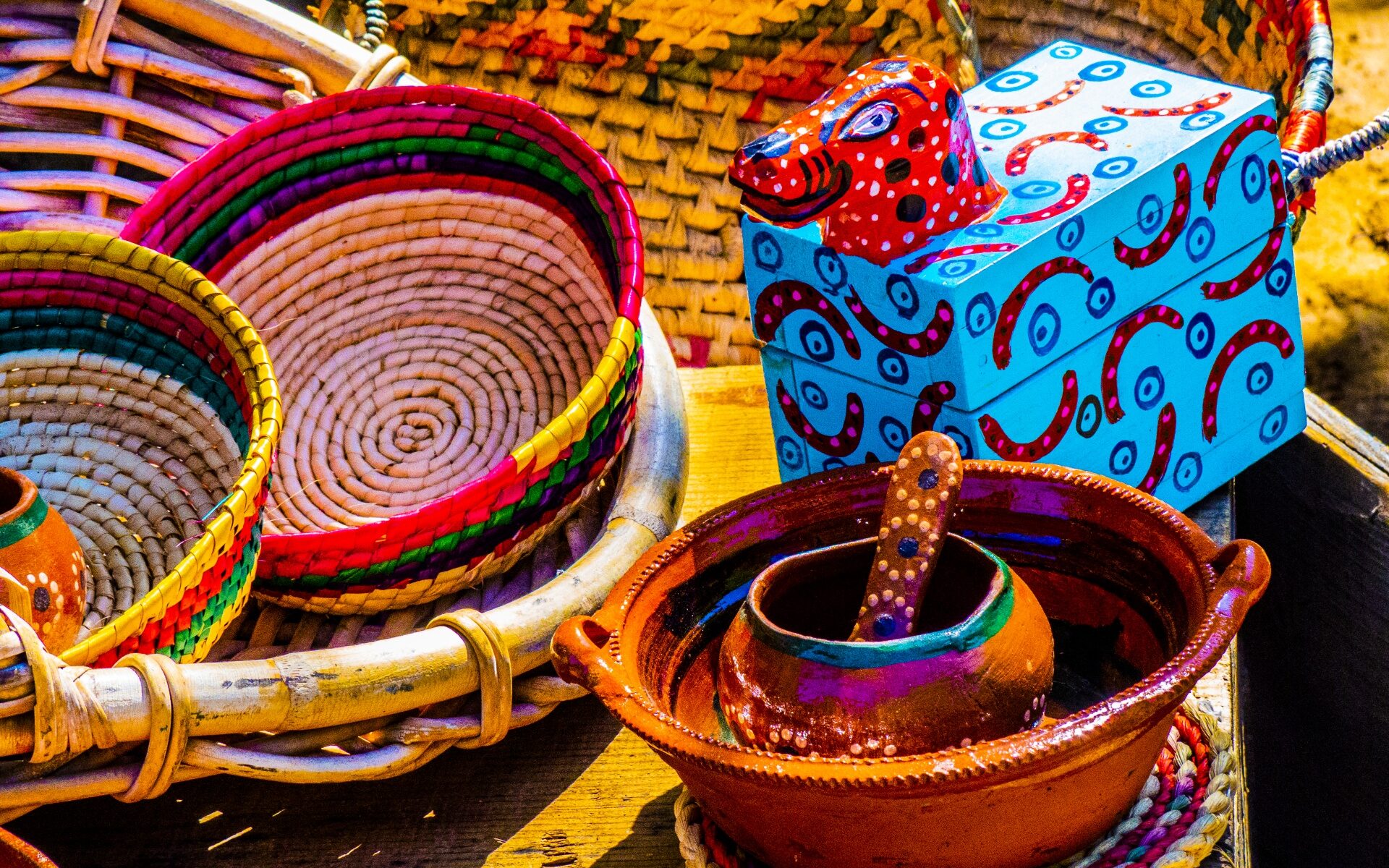 painted bowls and baskets