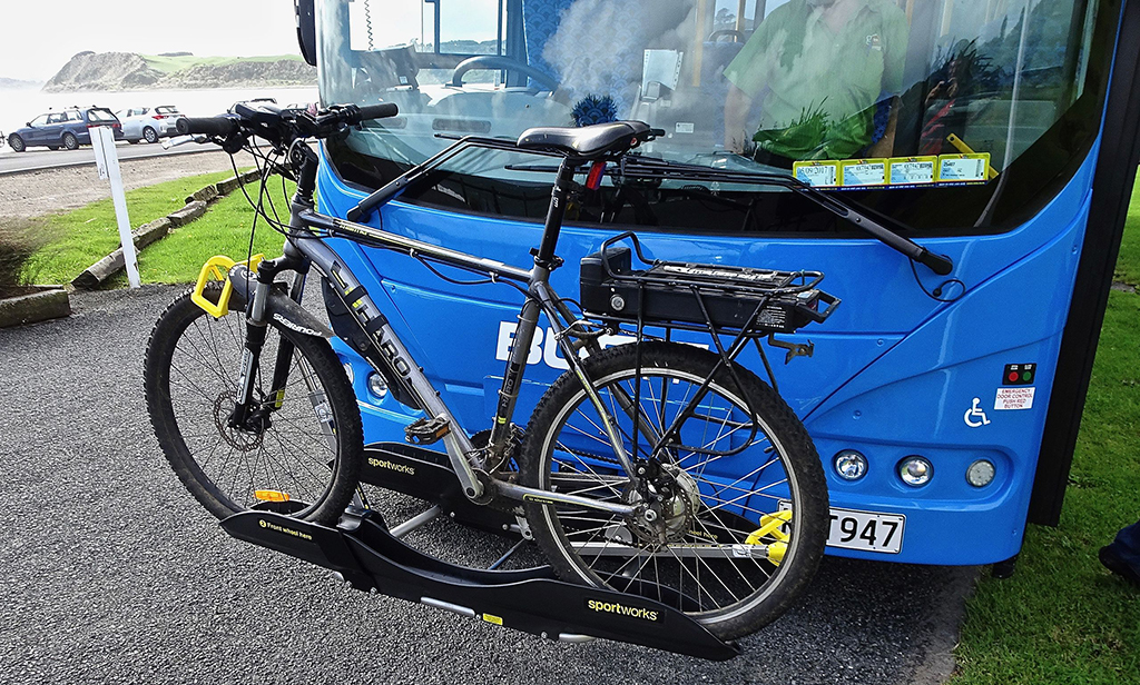 bike on the front of a bus