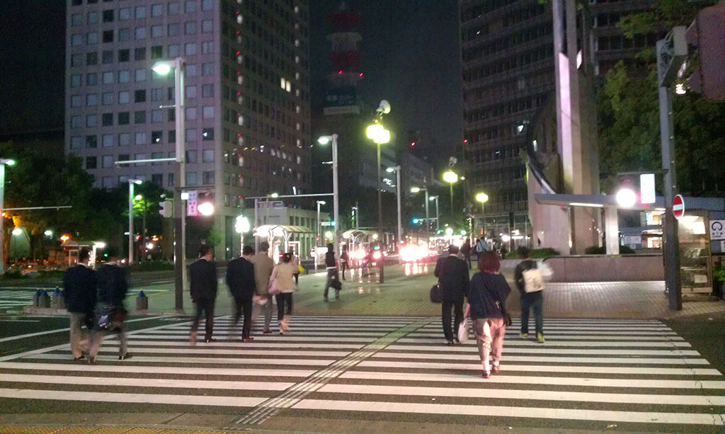 pedestrians at night